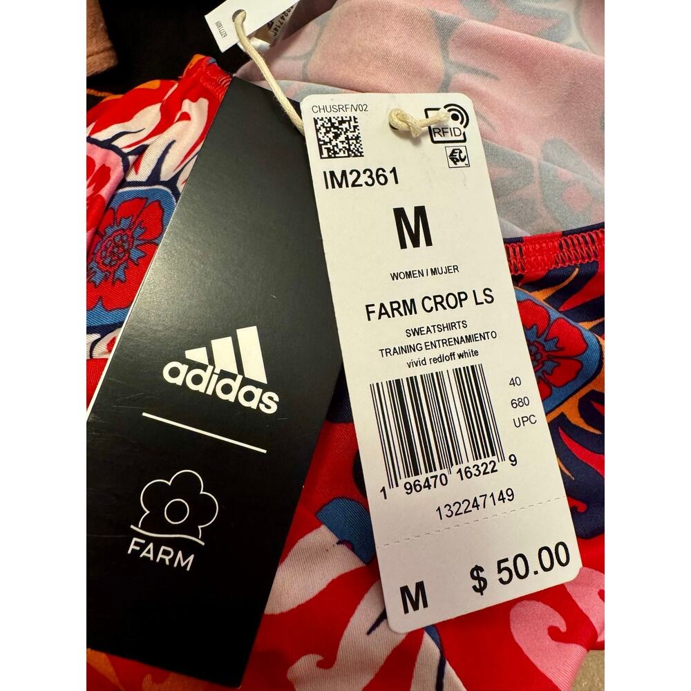 Farm Rio X Adidas Long Sleeve Crop Top Red Floral Medium NWT new with tags - Picture 3 of 6
